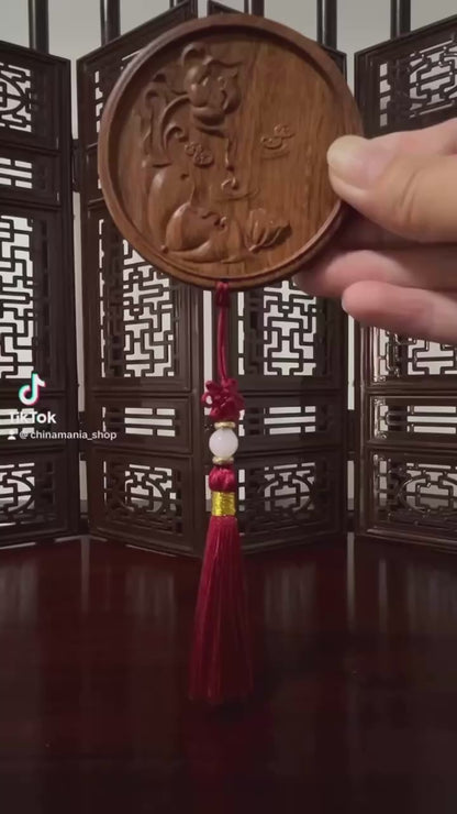 【手鏡】蓮　紅檀木