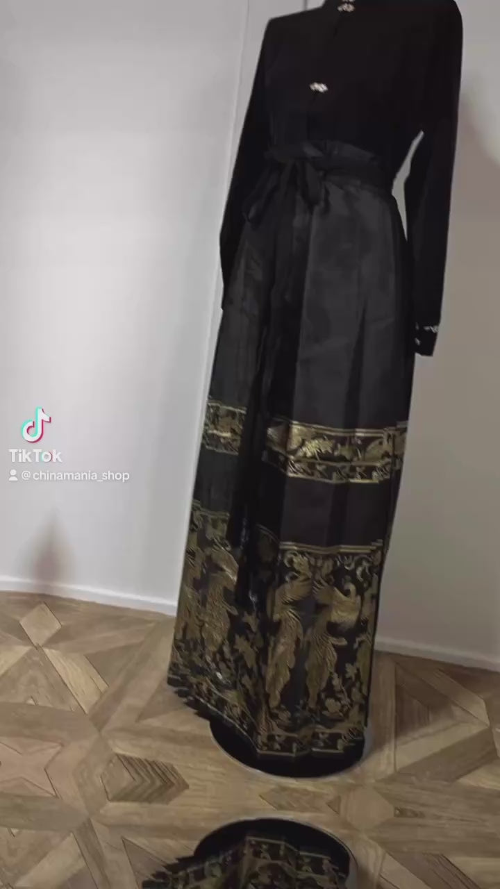 馬面裙】黒×金×鳳凰 – 中華服飾雑貨店チャイナマニア
